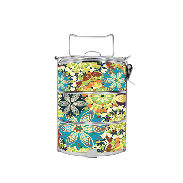 BDARI Tiffin Carrier - Green Floral Mandala